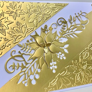 Carte de Noël poinsettia or en relief, carte de Noël faite main, carte de Noël poinsettia, carte de vœux, carte de luxe, carte de Noël 3D