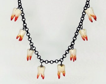 Bloody Human Teeth Chain Necklace