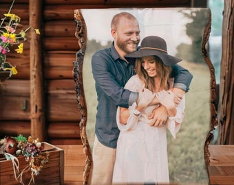 Custom Photo Print Wall Art Live Edge Wood Sentimental Anniversary Valentine's Day Wedding Couple Family Photo Hanging Rustic Decor