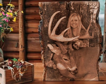 Custom Etched Photo Wood Print: Rustic Hunting Decor Gift