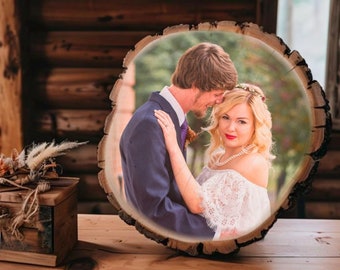 Photo on Wood Printed Gift Rustic Live Edge Wood Nature-Inspired Photo Display Personalized Keepsake for Couples Anniversary Wedding
