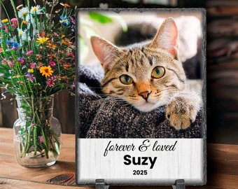 Personalized Pet Photo Memorial Stone: Engraved Slate Sympathy Gift