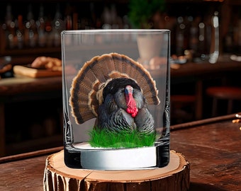 Engraved Turkey Whiskey Glass: Hunting Cabin Decor, Customizable Gift