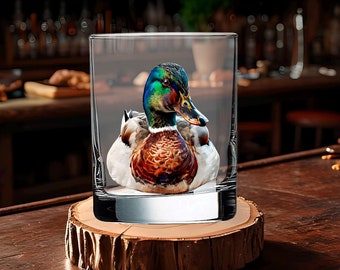 Mallard Duck Glassware: Engraved Beer, Whiskey, Wine Glass - Hunting Cabin Gift