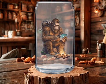 Bigfoot Beer Can Glass: Funny Sasquatch Campfire Gift