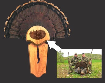 Personalized Laser Engraved Turkey Fan Mount: Hunting Photo Display