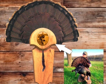 Personalized Turkey Fan Mount Plaque: Hunting Photo Cabin Decor