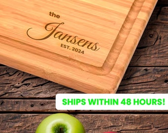 Personalized Cutting Board Wedding Gift for Couple Kitchen Anniversary Gift Family Name Engraved Bamboo Board Wedding Present Housewarming