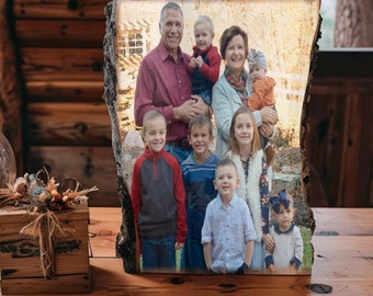 Live Edge Wood Custom Photo Print Rustic Decor Romantic Sentimental Gift Anniversary Wedding Valentine's Day Family Photo Pet Photo