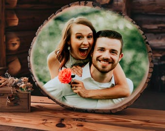 Photo Gift Live Edge Wood Rustic Decor Photo Display Personalized Sentimental Keepsake Anniversary Wedding Gift Nature Inspired Home Decor