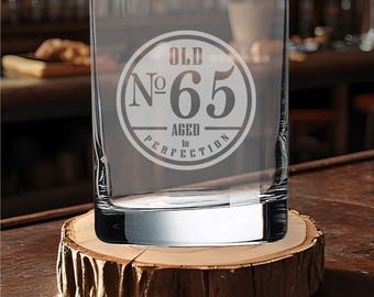 65th Birthday Present Whiskey Glass Bourbon Gift Idea Bundle for Men Retirement Present with Name Liquor Tumbler Old Number 65 Keepsake