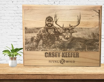 Personalized Laser Engraved Hunting Photo on Red Alder Wood Plaque