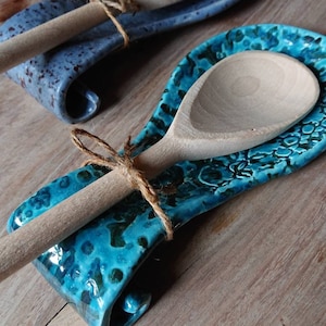 Ceramic Spoon rest in Speckled Turquoise - Gloss finish