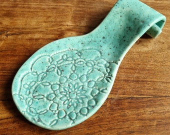 Ceramic Spoon rest in Speckled Robin's Nest Blue - Satin finish