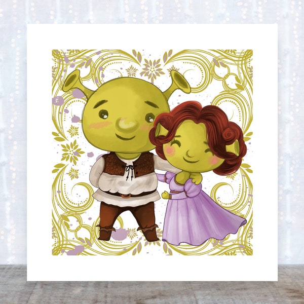 Shrek and Fiona,Love,Greeting Card,Birthday Card,Anniversary Card,Print, Valentine’s Day