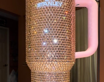 Peach Crystal Rhinestone Stanley Tumbler, 40oz Bedazzled Cup