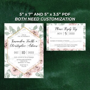 Mauve Rose Gold Frame Wedding Invite - 5&quot;x7&quot; and 5&quot;x3.5&quot; PDF - CUSTOMIZATION NEEDED