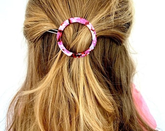 A Pretty Pink Fibre Print Barrette Hair Clip