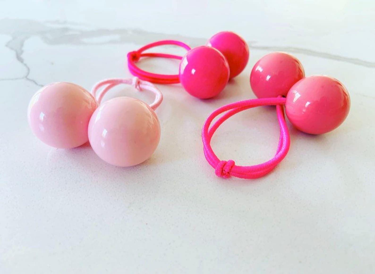 NEW Pink Bobble Set. Ball Hair Ties. Kid Hair Ties. Vintage Etsy