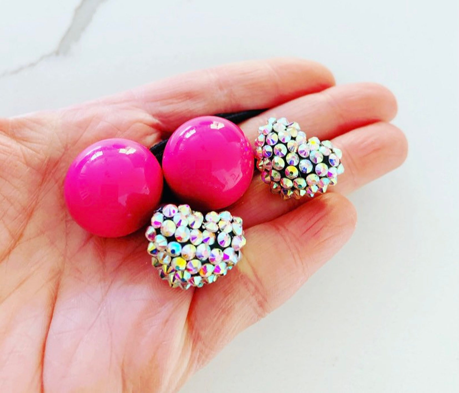 Rhinestone Heart Bobbles. Ball Hair Ties. Kids Hair. Girl Etsy