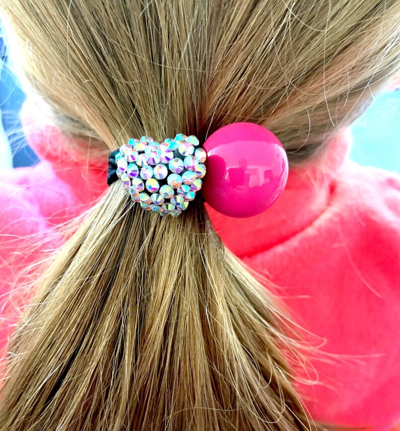 Rhinestone Heart Bobbles. Ball Hair Ties. Kids Hair. Girl Etsy