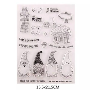 Christmas clear stamps for card making, scarpbooking. Clear stamp of gnomes and christmas sentiments.