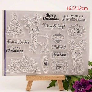 Transparante kerststempel voor het maken van kaarten, scrapbooking. Clearstempel voor kerstboom en hert.
