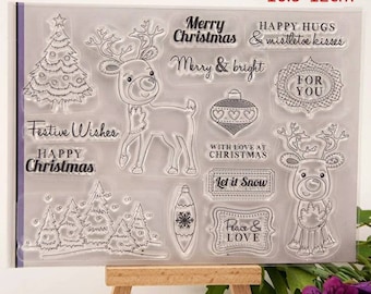 Christmas clear stamp for card making, scarpbooking. Clear stamp for christmas tree and deer.