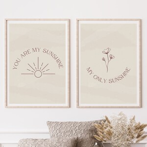 You are My Sunshine Wall Art - Set of Two Prints, Wall Decor, Printable Wall Art, Rainbow Nursery Print, Boho Kids Room, Minimalist Art