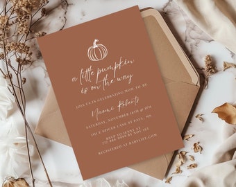 Pompoen babyshower uitnodiging, pompoen onderweg babyshower uitnodiging, pompoen babyshower direct downloaden