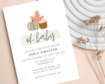 A Little Pumpkin is on the Way, Fall Baby Shower Invitation, Pumpkin Themed Baby Shower Invite, Fully Customizable