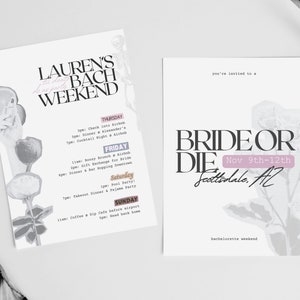 Bride or Die Bachelorette Party Invite Itinerary, Til Death Do Us Party Themed Bachelorette Invitation Template Instant Download