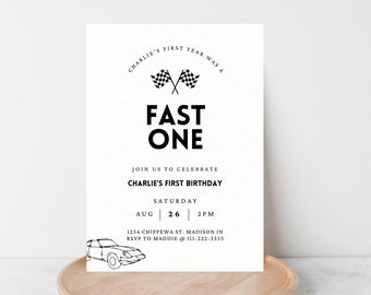 Fast One Race Car 1st Birthday Invitation (Digital Download)