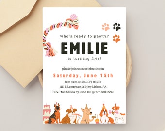 Dog Birthday Invitation, Birthday Pawty Invitation, Let's Pawty Bday Invite, Kids Birthday Dog Theme