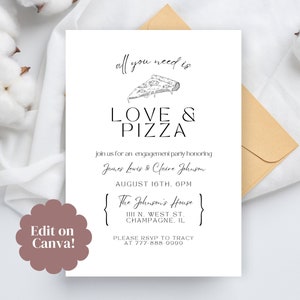 Love and Pizza Invitation, Pizza Engagement Party Invitation, Pizza Rehearsal Dinner Invite, Pizza Invite Digital Template