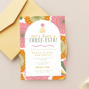 Three Esta Birthday Invitation, 3 Year Old Invite Editable Template, Fiesta Themed Party Download