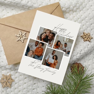Family Photo Collage Holiday Card, Happy Holidays Christmas Card Template, Family Photo Card Instant Download, Customizable Christmas Card