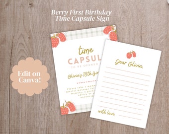 Berry First Birthday Time Capsule Sign, Berry First Birthday Sign, Berry 1st Birthday, Birthday Party Time Capsule