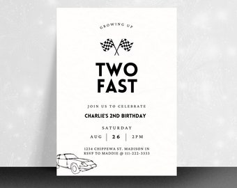 Two Fast Racecar 2nd Birthday Invitation (Digital Download)