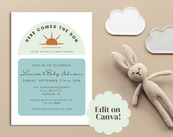 Here Comes the Son Baby Shower Invitation, Retro Theme (Digital Download)