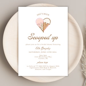 Ice Cream Bridal Shower Invitation, She&#39;s Been Scooped Up Bridal Shower Invite, Summer Bridal Shower, Editable Shower Invite