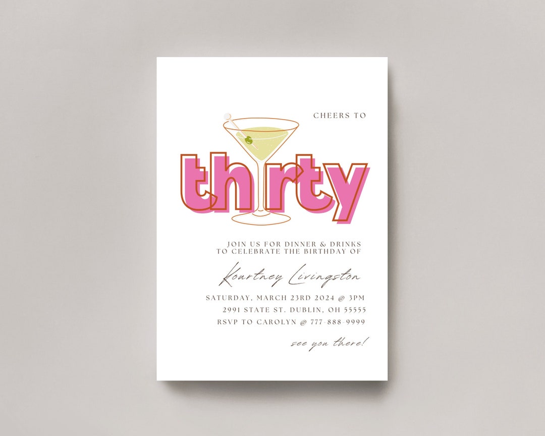 Cheers to 30 Years, 30th Birthday Invite, Pink Thirty Birthday Party Invite, Instant Download - Etsy