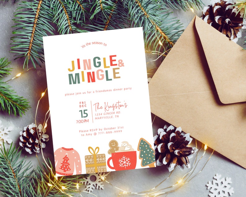 Jingle and Mingle Invitation Holiday Party Invite Template - Etsy
