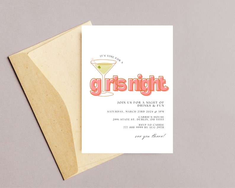 Girls Night Invite, Ladies Night Out, Galentines Invitation, Editable ...