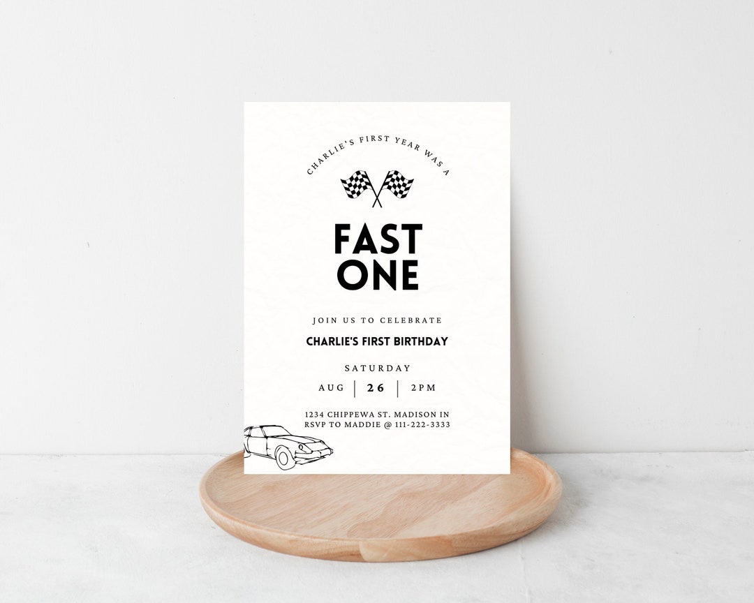 Fast One Race Car 1st Birthday Invitation (digital Download) - Etsy