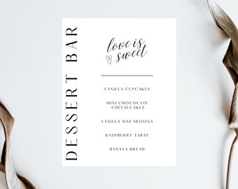 Signo de barra de postres, signo de amor es dulce, barra de postres imprimible, signo de postre de boda personalizado