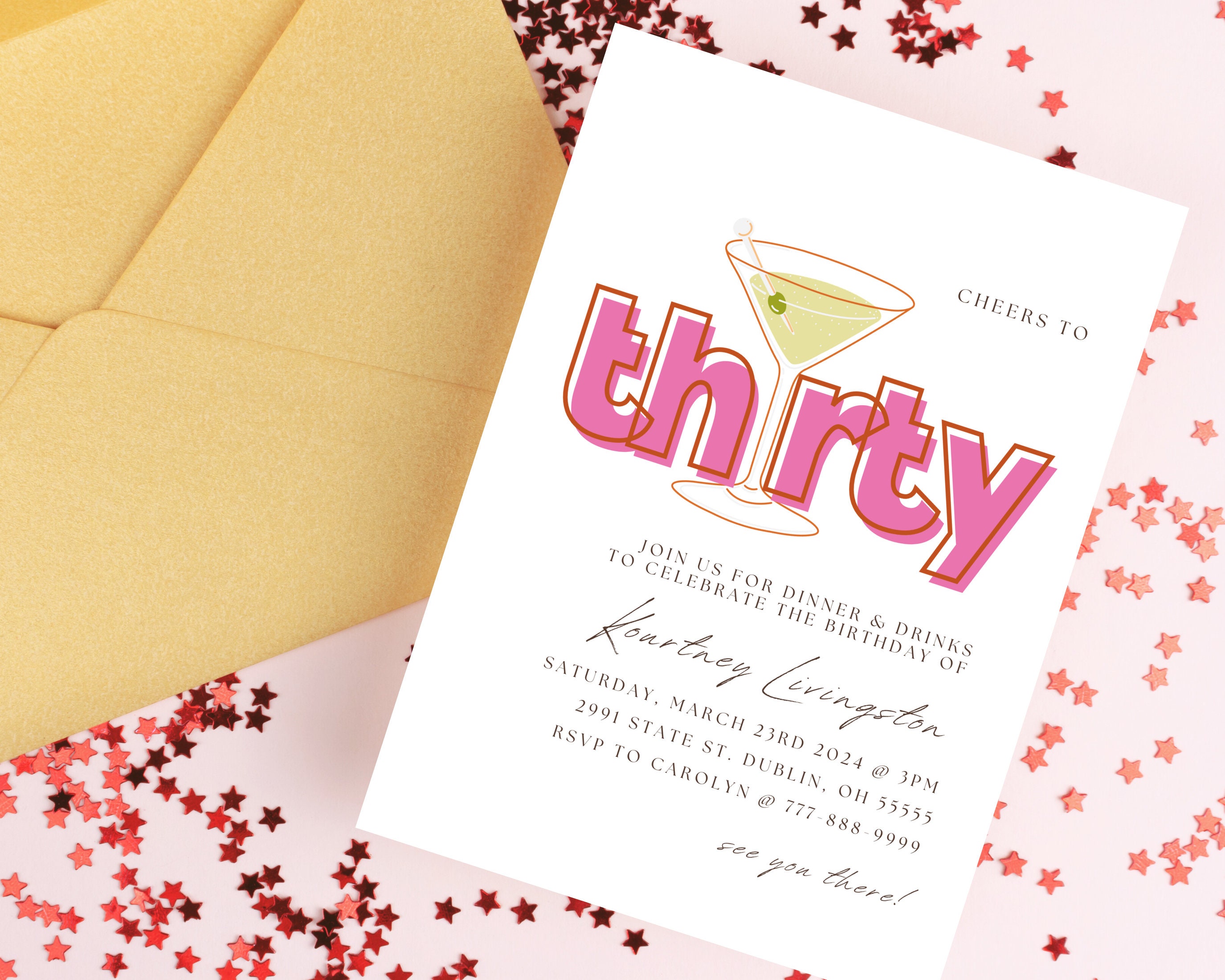 Cheers to 30 Years, 30th Birthday Invite, Pink Thirty Birthday Party Invite, Instant Download - Etsy