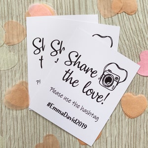 Hashtag Instagram Mariage personnalisé Partager les cartes d’amour Carte d’artisanat blanc Photo Appareil photo Décoration de table demande vintage Signe Rustique
