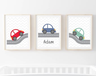 Personalised Nursery Vehicles set of 3 Prints Transport Pictures Car Driving Kids Wall art Plain Sketch Cars Neutral present Room