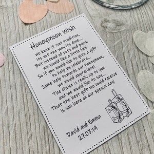 Gepersonaliseerde Wedding Wish Gift Cards op witte kaart - Huwelijksreis Geld wensen goed Vintage Rustieke Stijl token verzoek Huwelijksuitnodiging